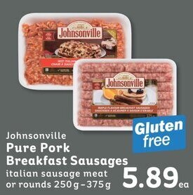 IGA Johnsonville Pure Pork Breakfast Sausages italian sausage meat or rounds 250g-375g offer