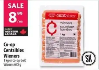 Co-op Co-op Centsibles Wieners 1 kg or Co-op Gold Wieners 675 g offer
