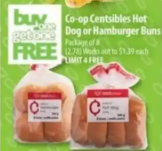 Co-Op Food Co-op Centsibles Hot Dog or Hamburger Buns Package of 8 offer