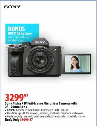 London Drugs Sony Alpha 7 IV Full-Frame Mirrorless Camera with 28-70mm Lens offer
