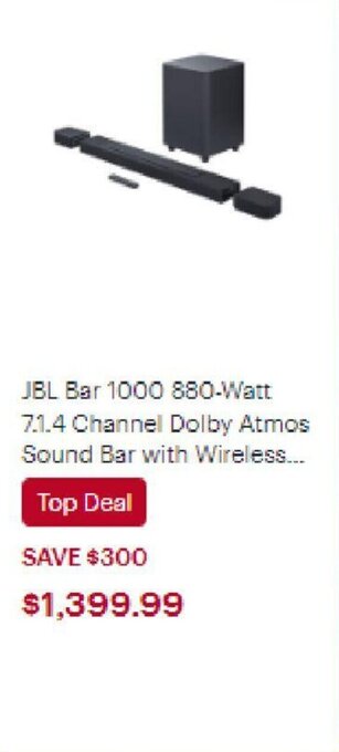 Best Buy JBL Bar 1000 880-Watt 7.1.4 Channel Dolby Atmos Sound Bar with Wireless... offer