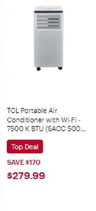 Best Buy TCL Portable Air Conditioner with Wi-Fi - 7500 K BTU (SACO 500... offer