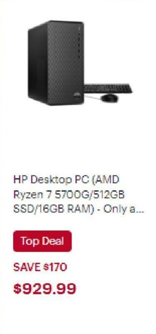 Best Buy HP Desktop PC (AMD Ryzen 7 5700G/512GB SSD/16GB RAM) offer