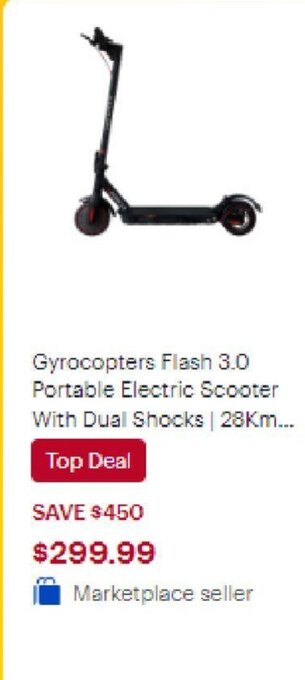 Best Buy Gyrocopters Flash 3.0 Portable Electric Scooter With Dual Shocks | 28Km... offer