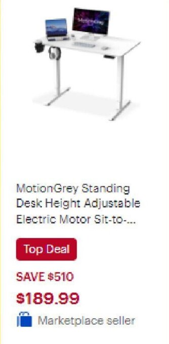 Best Buy MotionGrey Standing Desk Height Adjustable Electric Motor Sit-to-... offer
