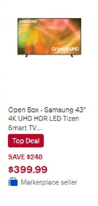 Best Buy Open Box - Samsung 43" 4K UHD HDR LED Tizen Smart TV... offer