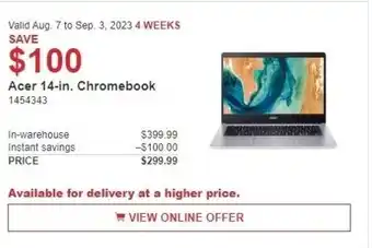 Costco Acer 14-in. Chromebook 1454343 offer