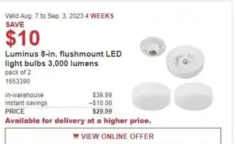 Costco Luminus 8-in. flushmount LED light bulbs 3,000 lumens offer
