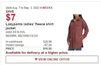 Costco Lazypants ladies' fleece shirt jacket offer