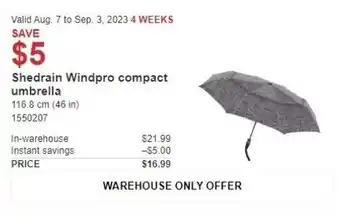 Costco Shedrain Windpro compact umbrella offer