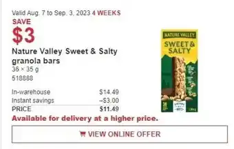 Costco Nature Valley Sweet & Salty granola bars 36 x 35g offer