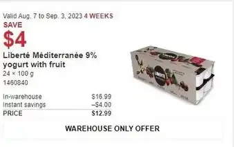 Costco Liberté Méditerranée 9% yogurt with fruit 24 x 100g offer
