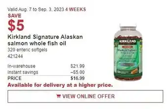 Costco Kirkland Signature Alaskan salmon whole fish oil 320 enteric softgels offer