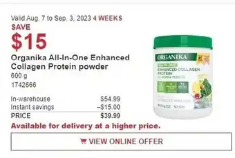Costco Organika All-In-One Enhanced Collagen Protein powder 600g offer