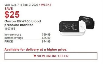 Costco Omron BP-7455 blood pressure monitor offer