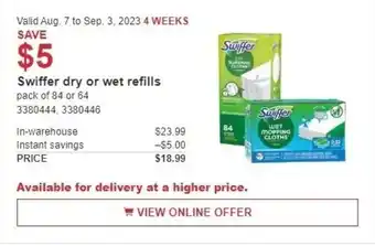 Costco Swiffer dry or wet refills offer
