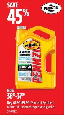 Canadian Tire Pennzoil synthetic motor oil offer