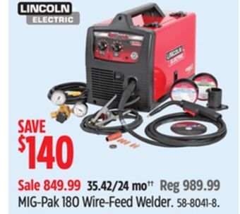 Canadian Tire Lincoln mig-pak 180 wire-feed welder offer