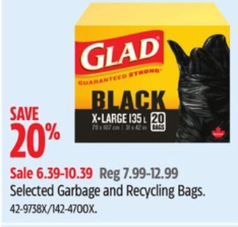 Canadian Tire Glad selected garbage and recycling bags offer