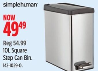 Canadian Tire Simplehuman 10l square step can bin offer