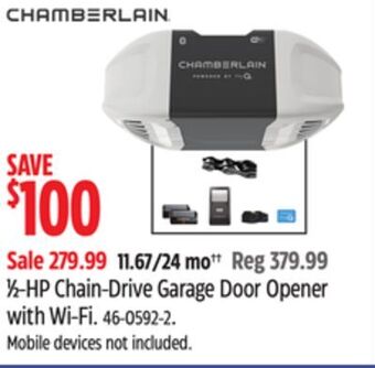 Canadian Tire Chamberlain 1⁄2-hp chain-drive garage door opener with wi-fi offer