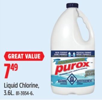 Canadian Tire Purox liquid chlorine, 3.6 l offer