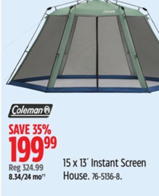 Canadian Tire Coleman 15 x 13´ instant screen house offer