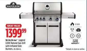 Canadian Tire Napoleon legend ld4x natural gas grill with infrared side burners offer