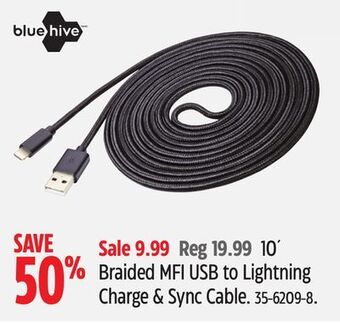 Canadian Tire Bluehive 10' braided mfi usb to lighting charge & sync cable offer