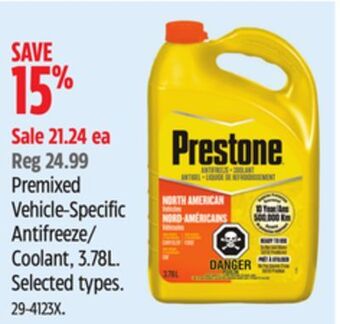 Canadian Tire Prestone premixed vehicle-specific antifreeze/ coolant, 3.78l offer