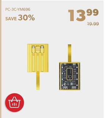 Shopper+ 10000mah dual usb-a ports transparent power bank with built-in 3 cables, yellow - primecables offer