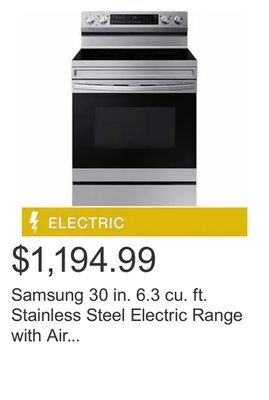 Costco Samsung 30 in. 6.3 cu. ft. stainless steel electric range with air fry and built-in wi-fi offer