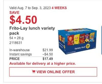 Costco Frito-lay lunch variety pack offer