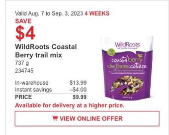Costco Wildroots coastal berry trail mix offer