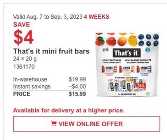 Costco That's it mini fruit bars offer
