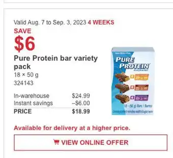Costco Pure protein bar variety pack offer