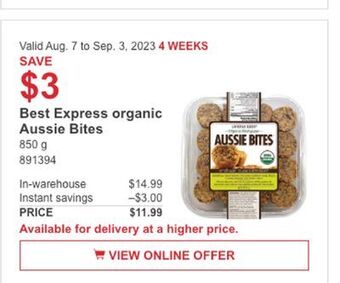 Costco Best express organic aussie bites offer