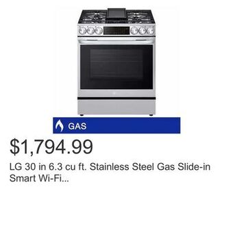 Costco Lg 30 in 6.3 cu ft. stainless steel gas slide-in smart wi-fi enabled probake convection instaview range with air fryer offer