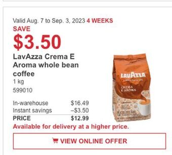 Costco Lavazza crema e aroma whole bean coffee offer