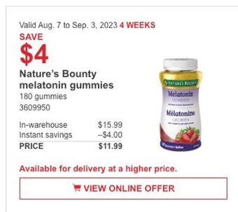 Costco Nature's bounty melatonin gummies offer