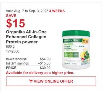 Costco Organika all-in-one enhanced collagen protein powder offer
