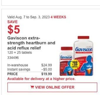 Costco Gaviscon extra-strength heartburn and acid reflux relief offer