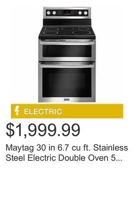 Costco Maytag 30 in 6.7 cu ft. stainless steel electric double oven 5 burner range with true convection offer