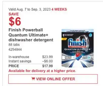 Costco Finish powerball quantum ultimate + dishwasher detergent offer