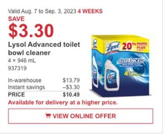 Costco Lysol advanced toilet bowl cleaner offer