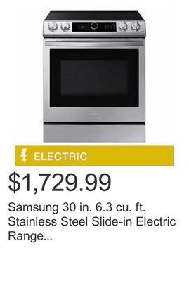 Costco Samsung 30 in. 6.3 cu. ft. stainless steel slide-in electric range with true convection offer