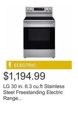 Costco Lg 30 in. 6.3 cu.ft stainless steel freestanding electric range with fan convection and air fry offer