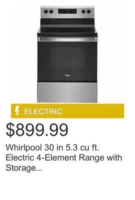 Costco Whirlpool 30 in 5.3 cu ft. electric 4-element range with storage drawer offer