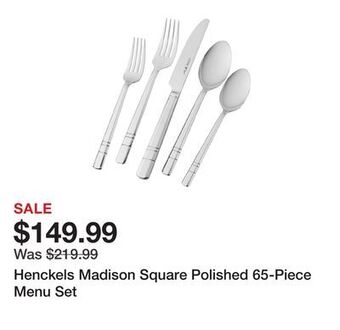 TSC Stores Henckels madison square polished 65-piece menu set offer