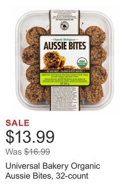 Costco Universal bakery organic aussie bites, 32-count offer